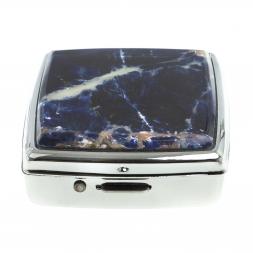 Таблетница на 2 отсека камень содалит цвет серебро