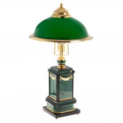 Настольный набор из малахита "Лев с шаром" с лампой