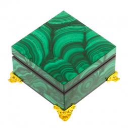 Шкатулка из малахита на ножках из бронзы 6,5х6,5х4 см