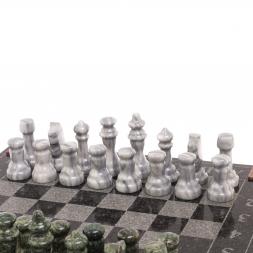 Шахматы с гравировкой "Турнирные" доска 36х36 см серый мрамор змеевик