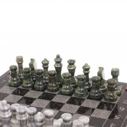 Шахматы с гравировкой "Турнирные" доска 36х36 см серый мрамор змеевик