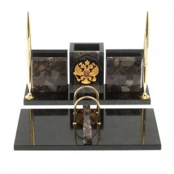 Настольный набор "Офисный" с гербом РФ из конгломерата