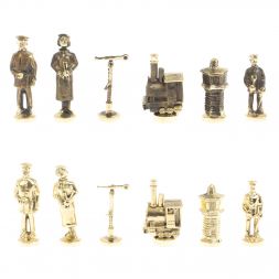 Шахматы из бронзы "Железнодорожники" доска 40х40 см, камень лемезит