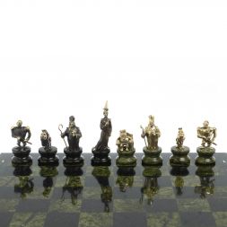 Шахматы из бронзы и змеевика "Европейские" доска 40х40 см