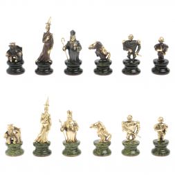 Шахматы из бронзы и змеевика "Европейские" доска 40х40 см