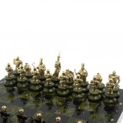 Шахматы из бронзы и змеевика "Европейские" доска 40х40 см