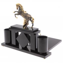 Письменный набор с часами "Конь с попоной" из малахита