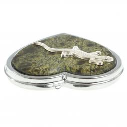 Зеркальце "Сердце" из змеевика с ящерицей цвет серебро