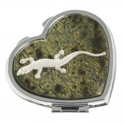 Зеркальце "Сердце" из змеевика с ящерицей цвет серебро
