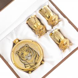 Подарочный набор "Тигр" фляжка и 3 стопки перевертыша Златоуст