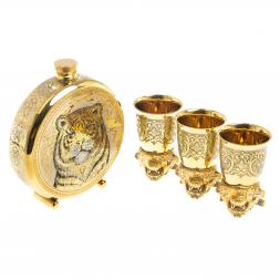 Подарочный набор "Тигр" фляжка и 3 стопки перевертыша Златоуст