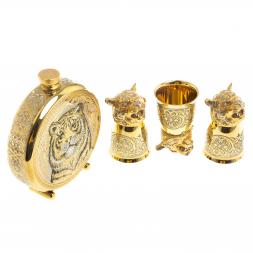 Подарочный набор "Тигр" фляжка и 3 стопки перевертыша Златоуст