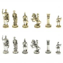 Шахматный набор "Римляне" доска 28х28 см змеевик, лемезит фигуры цвет золото-серебро