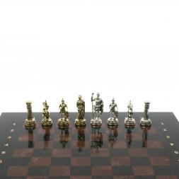 Шахматный набор "Римляне" доска 28х28 см змеевик, лемезит фигуры цвет золото-серебро