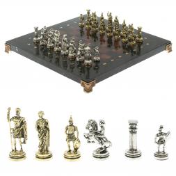 Шахматный набор "Римляне" доска 28х28 см змеевик, лемезит фигуры цвет золото-серебро
