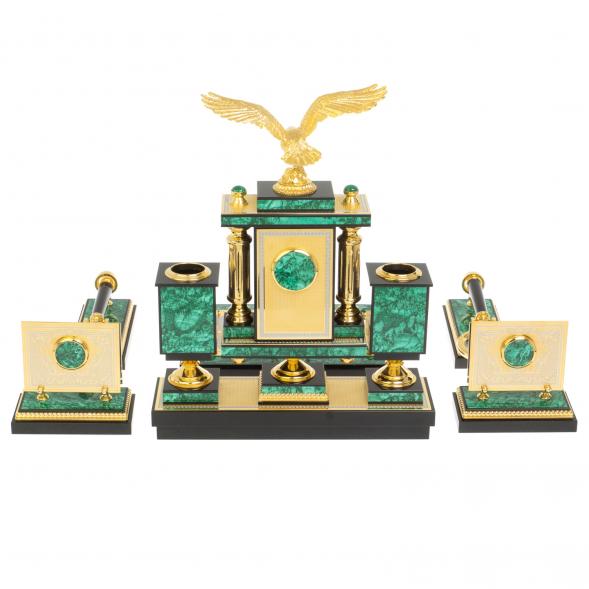 Настольный прибор &amp;quot;Орел&amp;quot; из малахита Златоуст 117886