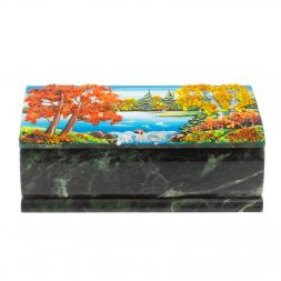 Шкатулка "Купюра. Осень" из шабровского змеевика 18х9,5х7 см