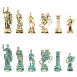 Шахматы "Древний Рим" фигуры бронза / патина 44х44 см змеевик