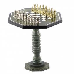 Шахматный столик из камня "Средневековые рыцари" фигуры металлические