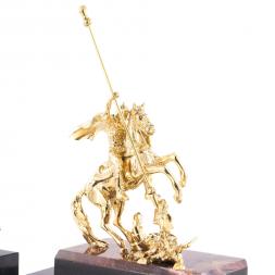 Каминные часы с подсвечниками "Святой Георгий" камень яшма бронза