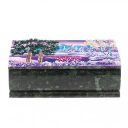 Шкатулка "Купюра. Зима" из шабровского змеевика 18х9,5х7 см