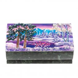 Шкатулка "Купюра. Зима" из шабровского змеевика 18х9,5х7 см