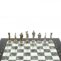 Шахматы подарочные "Афина" 32х32 см из змеевика и мрамора