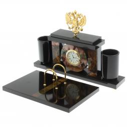 Письменный набор с часами "Герб РФ" из яшмы