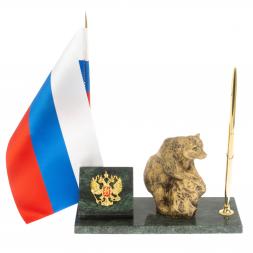 Флагшток с ручкой "Медведь на камне" из змеевика