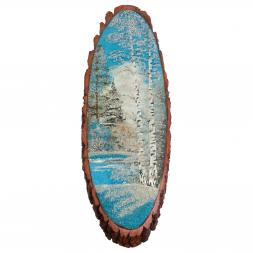 Панно на срезе дерева "Зима" вертикальное 95-100 см каменная крошка