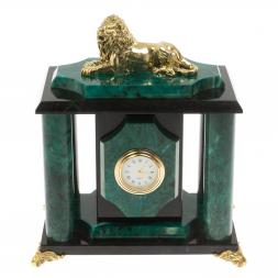 Часы настольные "Лев" из бронзы и шабровкого змеевика