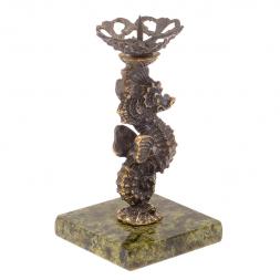 Подсвечник "Морской конёк" бронза змеевик