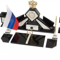 Настольный набор &amp;quot;Герб&amp;quot; из мрамора с лотком А4 и бюваром