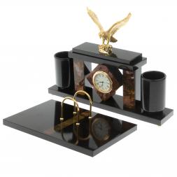 Письменный набор с часами "Орел" из яшмы