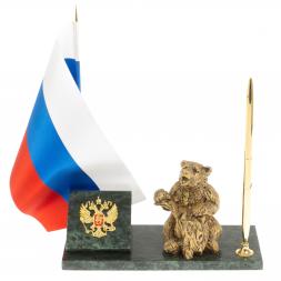 Флагшток с ручкой "Медведь на пне" из змеевика