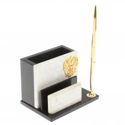 Карандашница с визитницей из белого мрамора