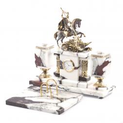 Письменный прибор из натурального мрамора и бронзы "Георгий Победоносец"