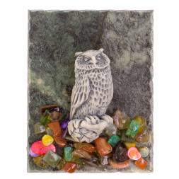 Магнит "Сова на ветке" змеевик мрамолит