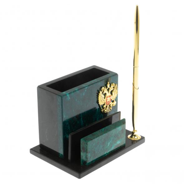 Карандашница с визитницей из темно-зеленого змеевика 126205