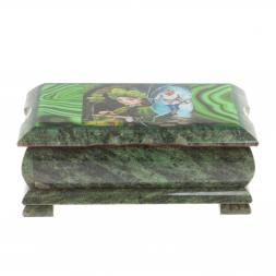 Шкатулка "Хозяйка медной горы и Данила Мастер" с иллюстрацией малахит 18х9х8 см