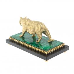 Бронзовая статуэтка "Амурский тигр" на малахите 16х8х8 см