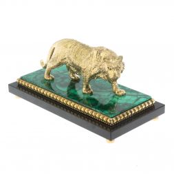Бронзовая статуэтка "Амурский тигр" на малахите 16х8х8 см