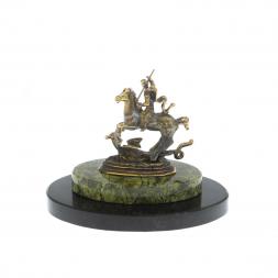 Декоративная статуэтка из бронзы "Святой Георгий" камень змеевик