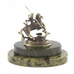 Декоративная статуэтка из бронзы "Святой Георгий" камень змеевик