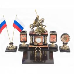 Письменный прибор &amp;quot;Георгий Победоносец&amp;quot; камень яшма бронза