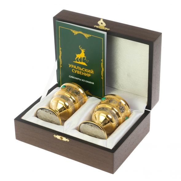 Набор из двух чарок для крепких напитков камень малахит Златоуст 128764