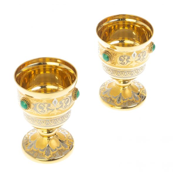 Набор из двух чарок для крепких напитков камень малахит Златоуст 128764