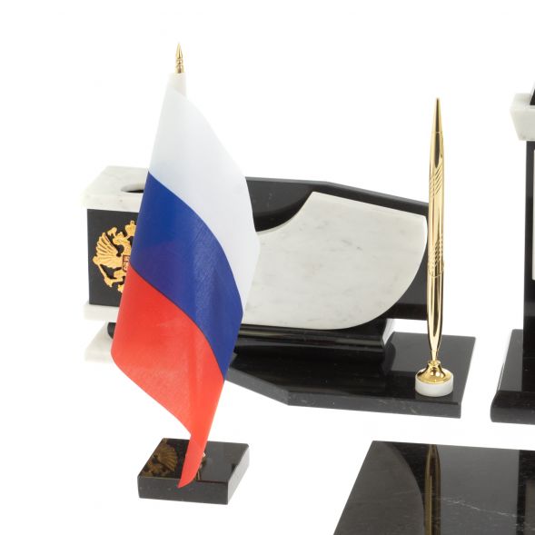 Настольный набор с гербом и флагом России камень мрамор 127527
