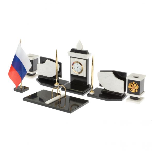 Настольный набор с гербом и флагом России камень мрамор 127527