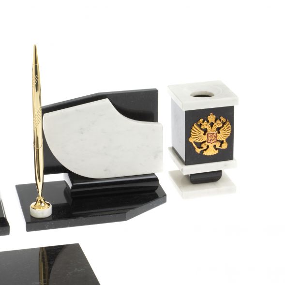 Настольный набор с гербом и флагом России камень мрамор 127527